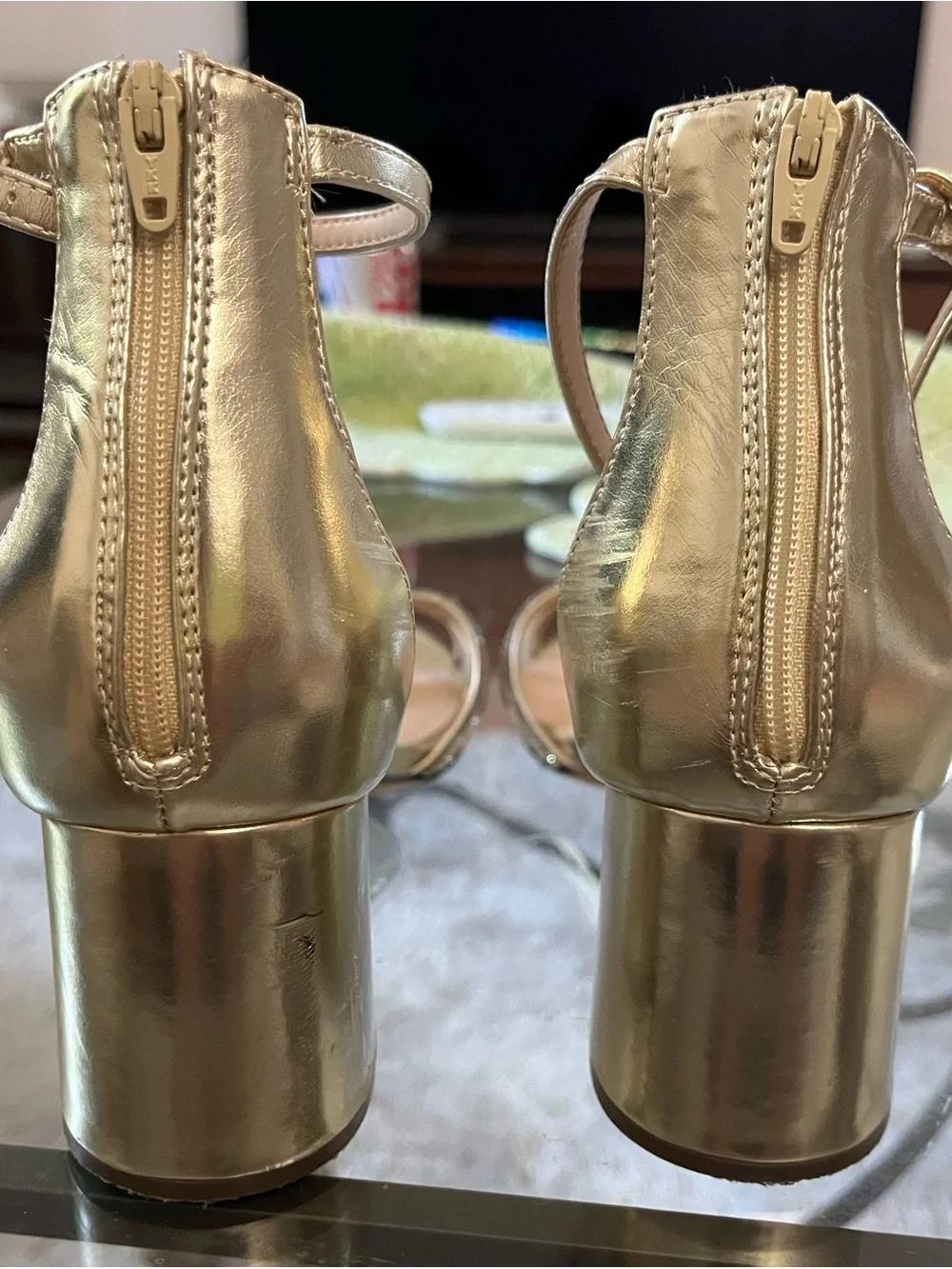 Nina Gold Rhinestone Strappy Low Heel Sandals